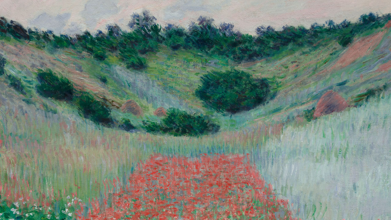 Detail of Monet's painting depicting poppy field in hollow